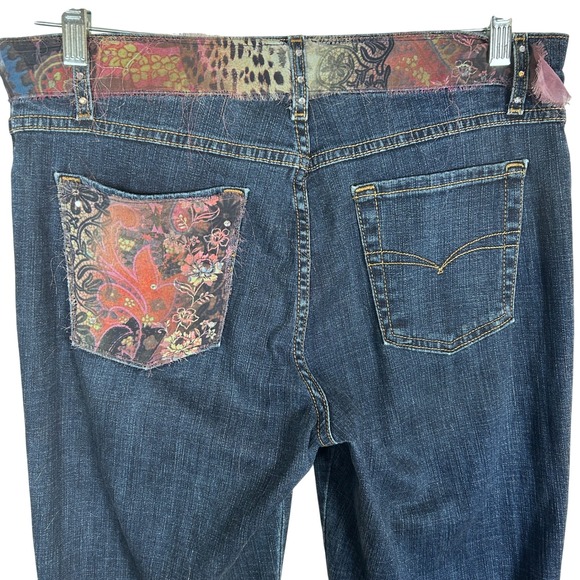 Boho Chic Embellished Denim Jeans Blue Floral Rhinestone Tassel Cuff Women's - Picture 12 of 16